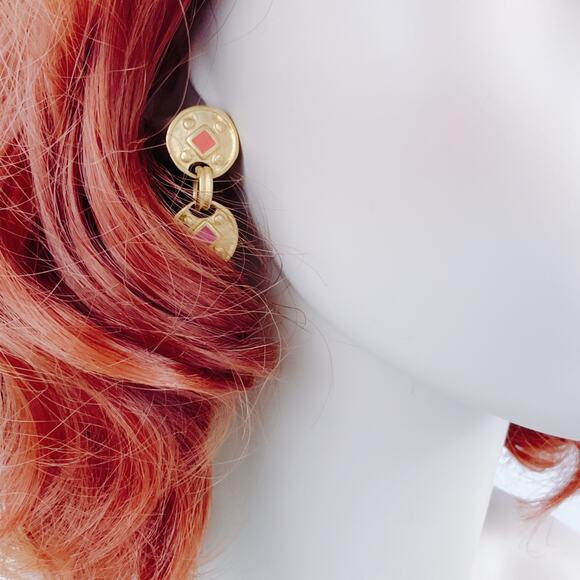 VTG Dangle Earrings Double Disc 1980s 1990s Gold Tone - Picture 6 of 15